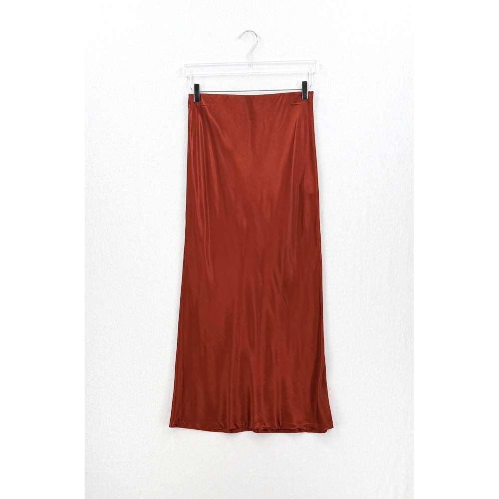 ENZA COSTA Satin Bias Slip Skirt Womens Large Umber Rust Midi Maxi Side Slit NEW - Picture 5 of 16